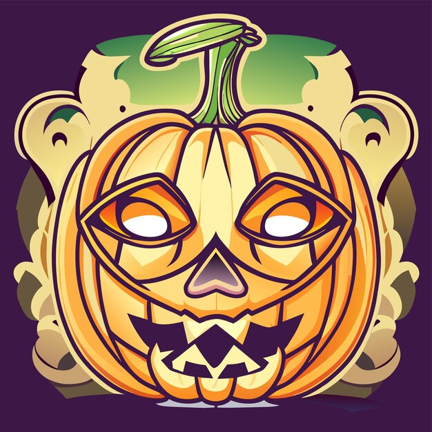 Vector scary pumpkin halloween lantern hand drawn flat stylish cartoon sticker