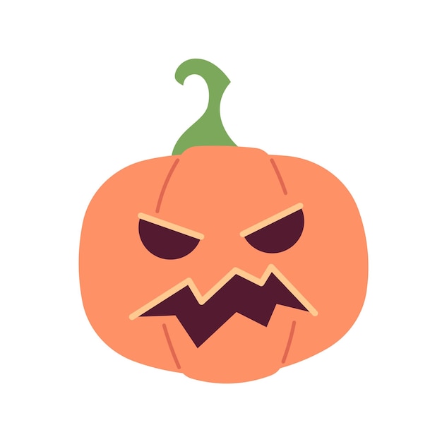 Scary pumpkin halloween semi flat colour vector object Carving pumpkin face October holidays Editable cartoon clip art icon on white background Simple spot illustration for web graphic design