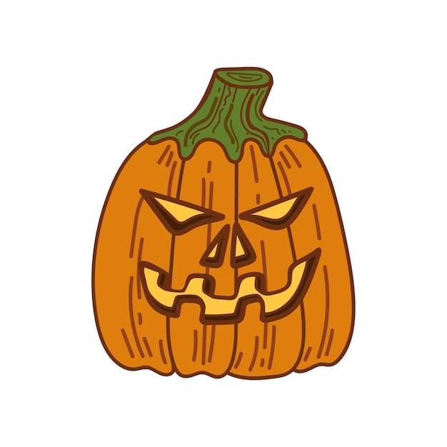 Scary pumpkin jack halloween flat Spooky face Autumn holiday Hand drawn vector illustration