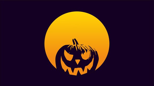 Scary pumpkin on sunset horror background