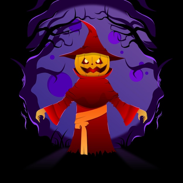 Scary pumpkin witch illustration