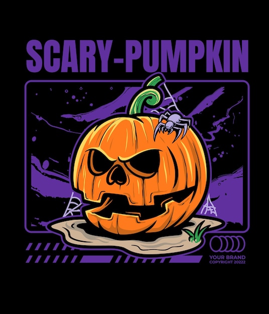 Scary Pumpkin with spider on the top Halloween concept