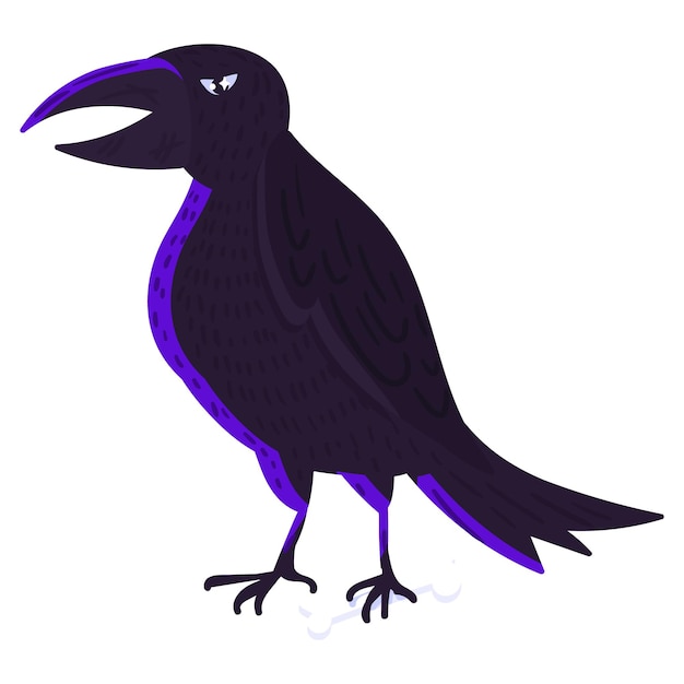 Vector scary raven bird, halloween crow on white background isolated. spooky dark raven cartoon. horror character for halloween holiday celebration. vector illustration