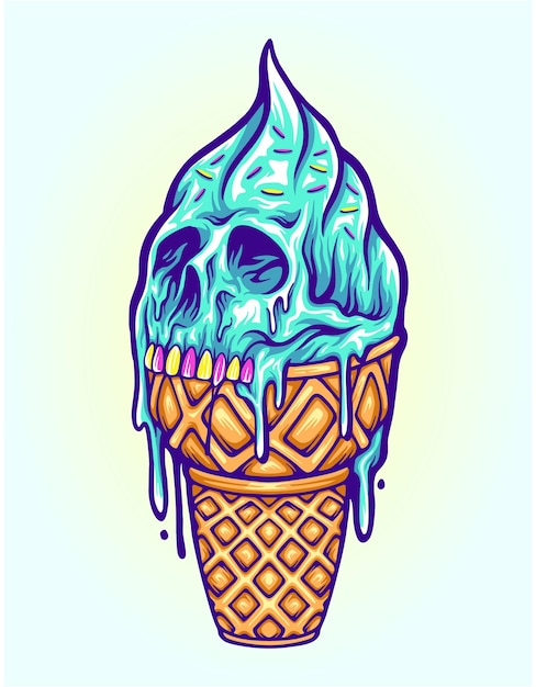 Scary skull ice cream cone illustrations