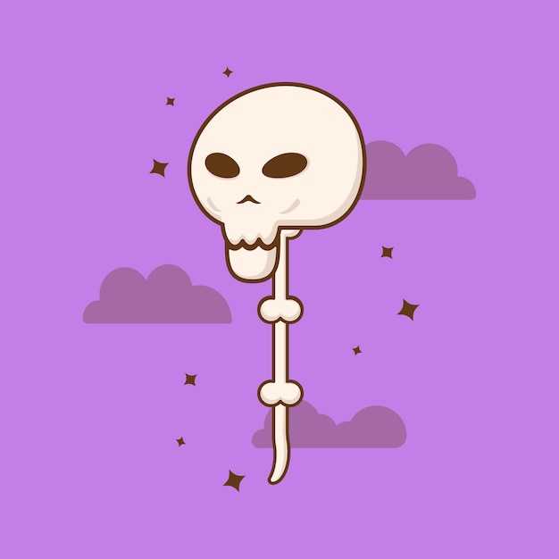 Scary skull magic wand cartoon icon illustration. Halloween concept. Simple premium design