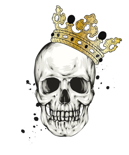 Vector scary skull with crown halloween and autumn