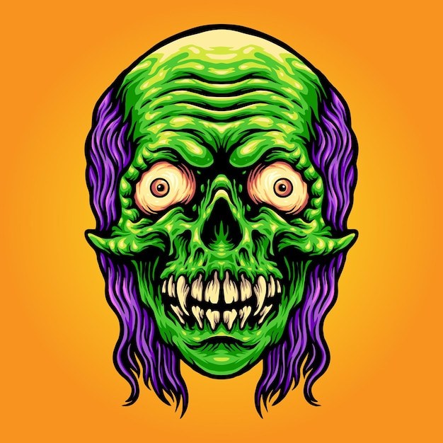 Scary skull zombie mascot illustrazioni vettoriali per il tuo lavoro logo, t-shirt di merce mascotte, adesivi e disegni di etichette, poster, biglietti di auguri pubblicitari società o marchi.