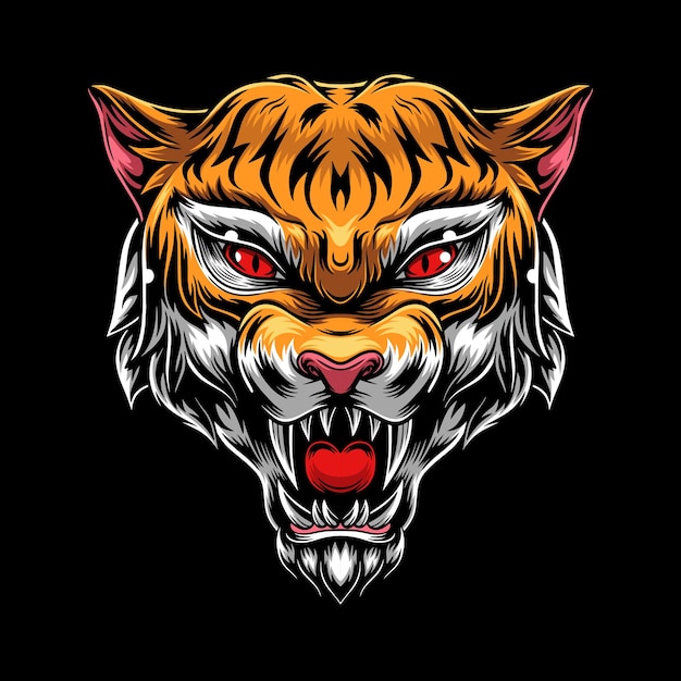 Scary tiger face vector illustration