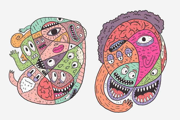 Vector scary trippy monster doodle vector illustration design