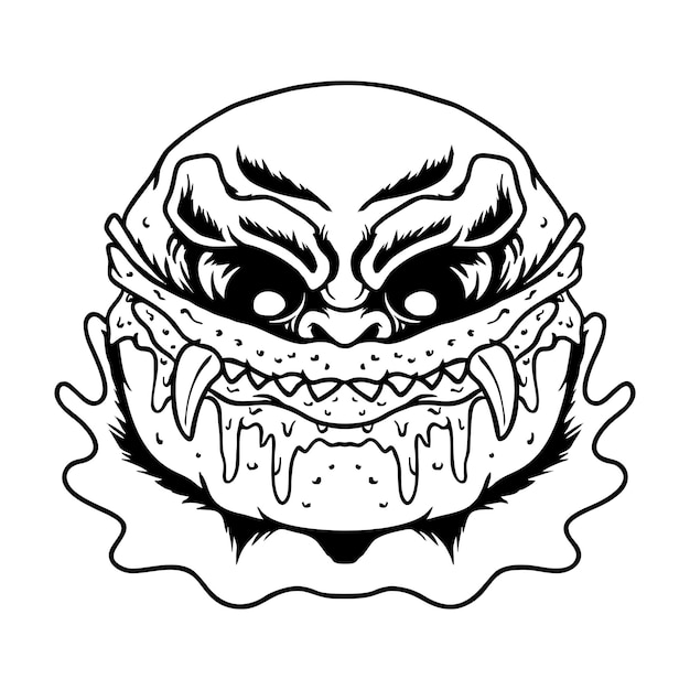 Scary zombie burger premium vector illustration