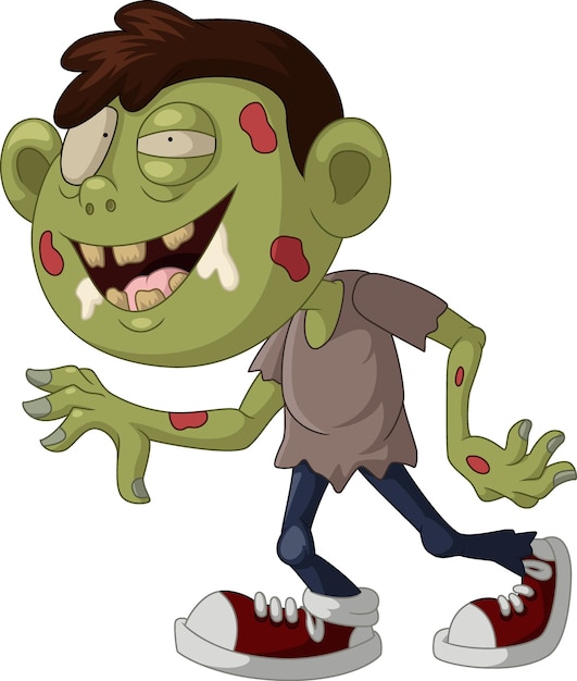 Cartone animato zombie spaventoso su sfondo bianco