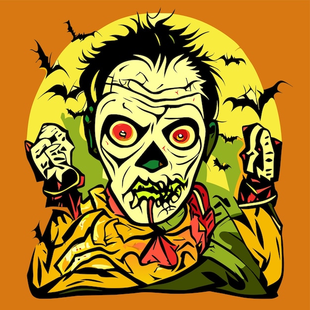 Illustrazione isolata concetto dell'icona dell'autoadesivo del fumetto disegnato a mano di halloween spaventoso dello zombie