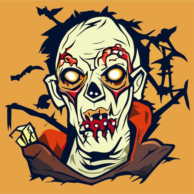 Vector scary zombie halloween hand drawn cartoon sticker icon concept isolated illustration