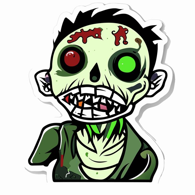 Vector scary zombie halloween hand drawn cartoon sticker icon concept isolated illustration