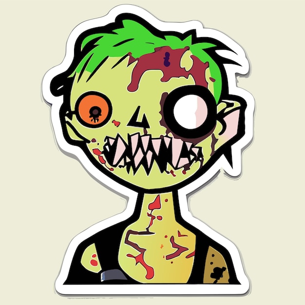 Vector scary zombie halloween hand drawn cartoon sticker icon concept isolated illustration