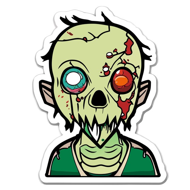 Vettore illustrazione isolata concetto dell'icona dell'autoadesivo del fumetto disegnato a mano di halloween spaventoso dello zombie