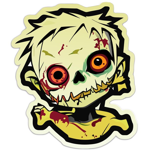 Вектор Страшный зомби хэллоуин рисованной мультфильм наклейка значок изолированная иллюстрация