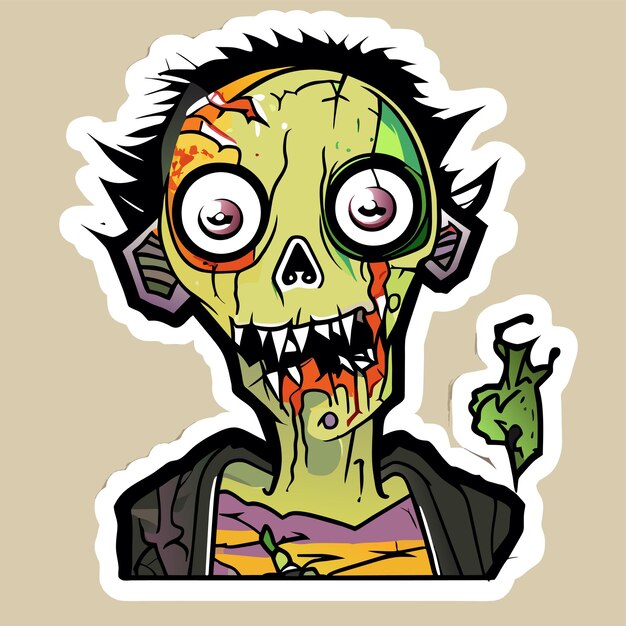 Vector scary zombie halloween hand drawn cartoon sticker icon concept isolated illustration