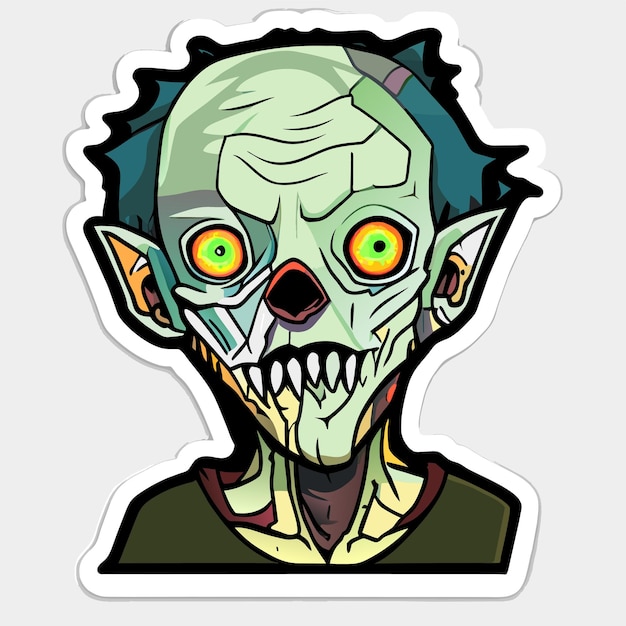 Вектор Страшный зомби хэллоуин рисованной мультфильм наклейка значок изолированная иллюстрация