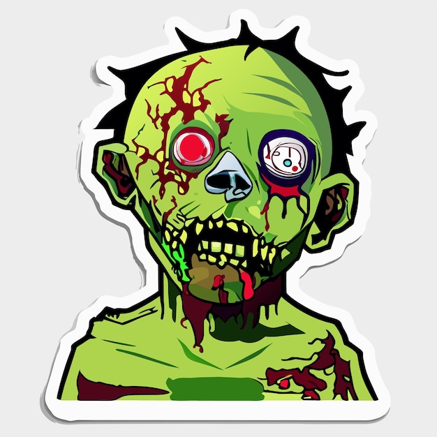 Illustrazione isolata concetto dell'icona dell'autoadesivo del fumetto disegnato a mano di halloween spaventoso dello zombie