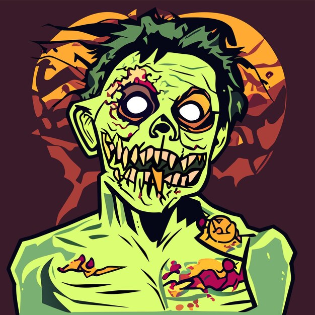 Vector scary zombie halloween hand drawn cartoon sticker icon concept isolated illustration