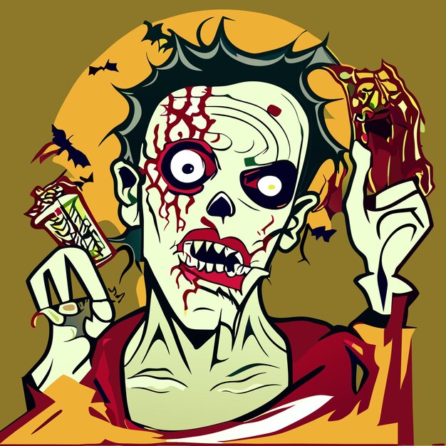 Vector scary zombie halloween hand drawn cartoon sticker icon concept isolated illustration