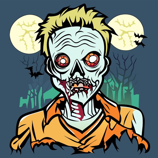 Vettore illustrazione isolata concetto dell'icona dell'autoadesivo del fumetto disegnato a mano di halloween spaventoso dello zombie
