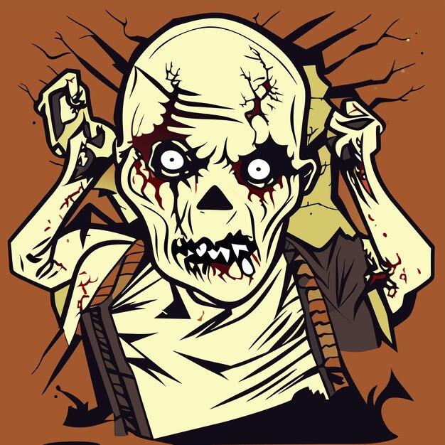 Vector scary zombie halloween hand drawn cartoon sticker icon concept isolated illustration