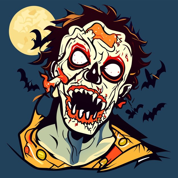 Vector scary zombie halloween hand drawn cartoon sticker icon concept isolated illustration