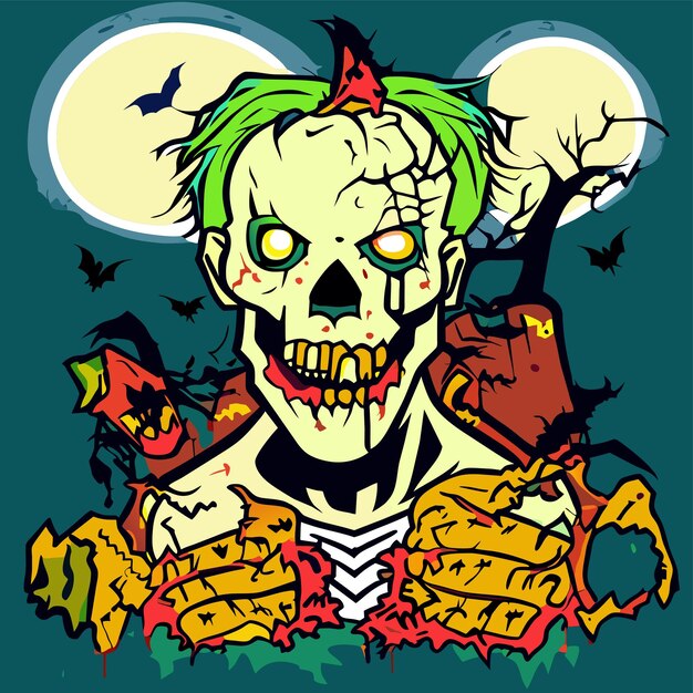 Scary zombie halloween hand drawn cartoon sticker icon concept isolated illustration