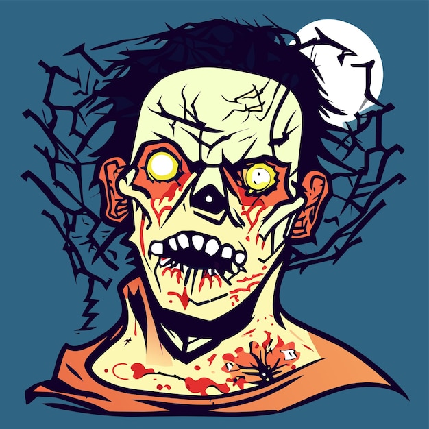 Vector scary zombie halloween hand drawn cartoon sticker icon concept isolated illustration