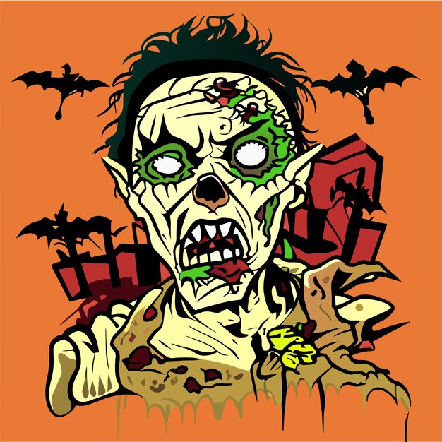 Scary zombie halloween hand drawn cartoon sticker icon concept isolated illustration