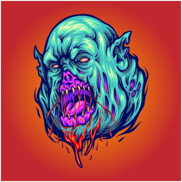 Vector scary zombie monster head illustration