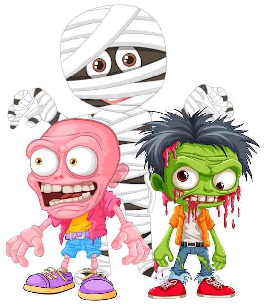 Scary Zombie and Mummy Cartoon Characters in Vector Style