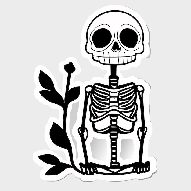 Vector scary zombie skeleton hand drawn flat stylish cartoon sticker icon concept isolated illustration