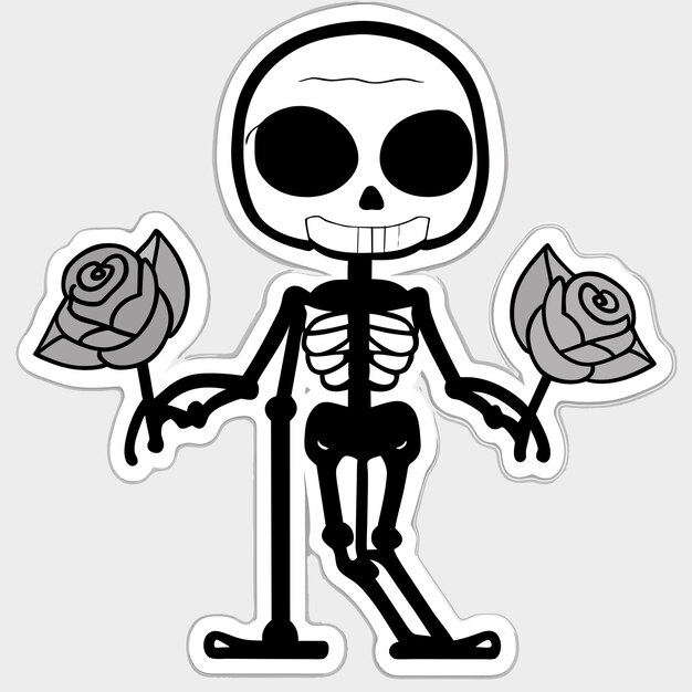 Vector scary zombie skeleton hand drawn flat stylish cartoon sticker icon concept isolated illustration