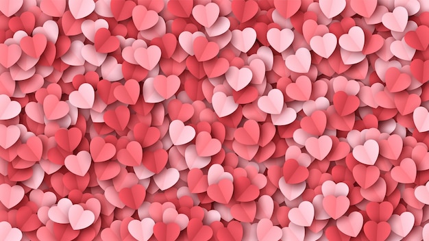 Scatter Paper Cut Hearts Confetti Vector День Святого Валентина Элегантный абстрактный фон Papercut Формы сердца Баннер Романтическая история любви Широкие обои День Святого Валентина Сердца Современная иллюстрация