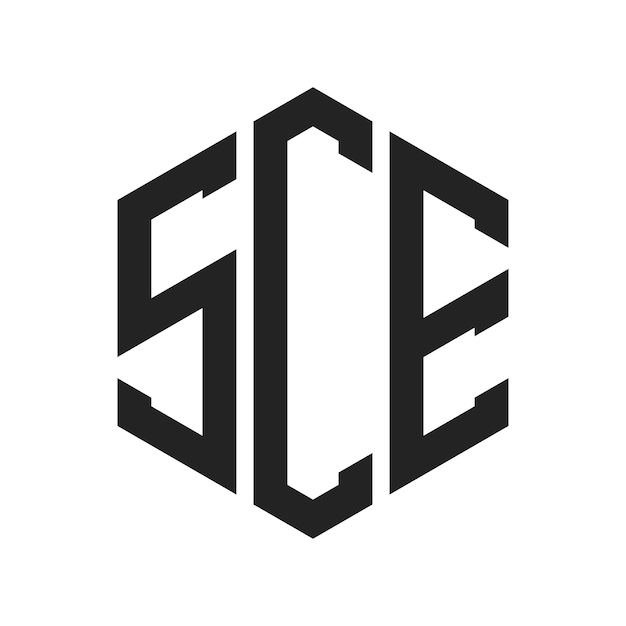 SCE ロゴ デザイン イニシャルレター SCE モノグラム ロゴ ヘクサゴン形