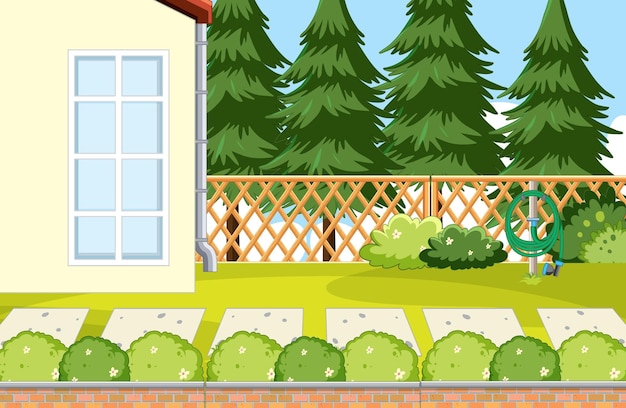 Vector scene of backyard with a fence