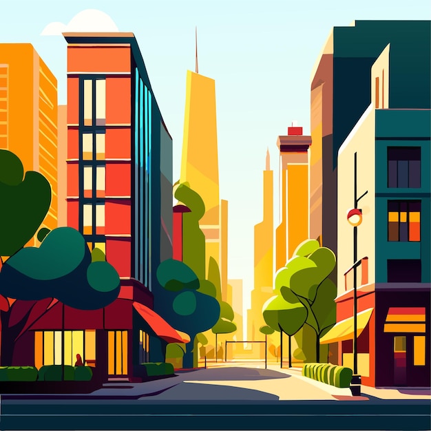 Scene of beautiful cityscape with Hight building shop and street with park