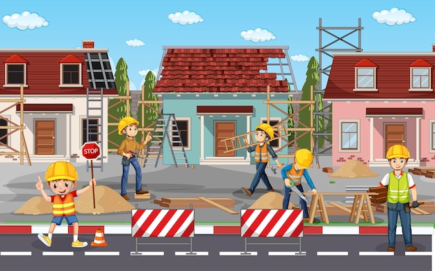 Vector scene of building construction site