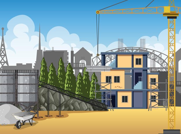 Vector scene of building construction site