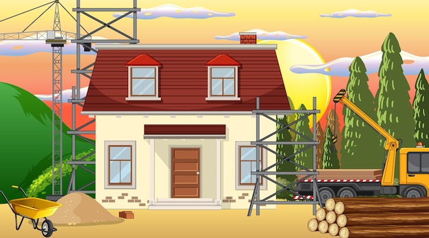 Vector scene of building construction site