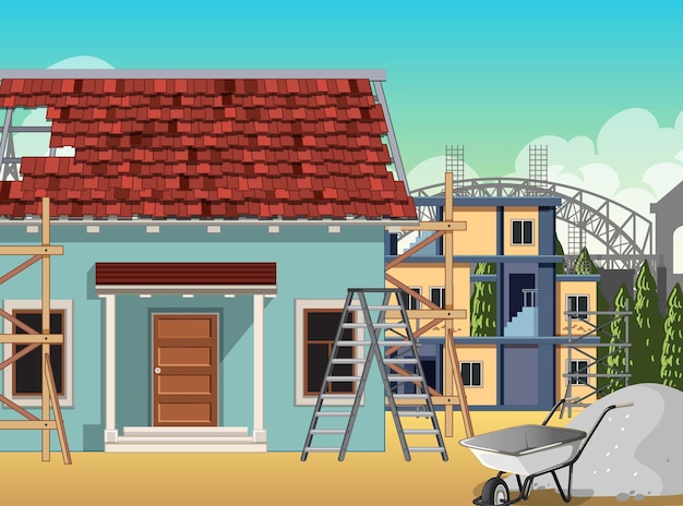 Vector scene of building construction site