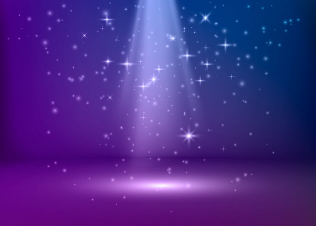 The scene is illuminated with blue and purple light.  violet stage background.  illustration