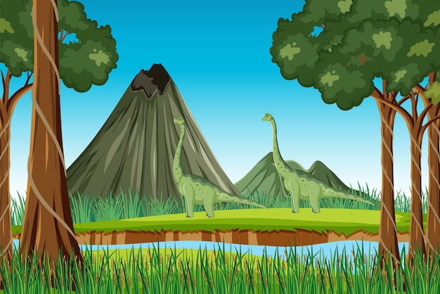 Vector scène met brachiosaurus in bos