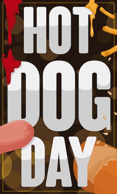 Scene met sauzen die worst frietjes en brood morsen voor Hot Dog Day