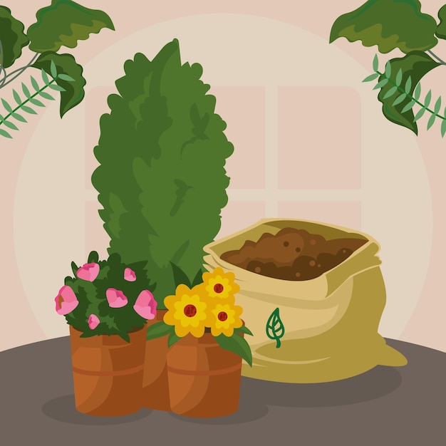 Vector scene natural of gardening plants