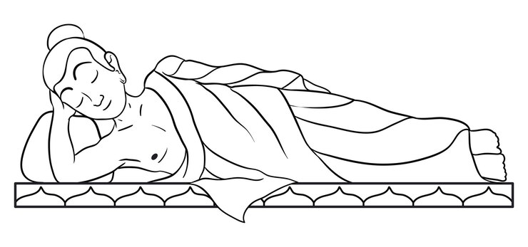 Vector scene of reclining buddha over cushion version to coloring activities on white background