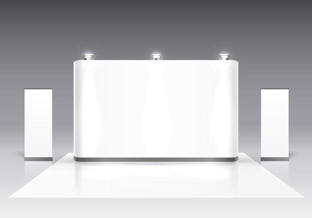 Vector scene show podium for presentations on the gray background. vector illustration